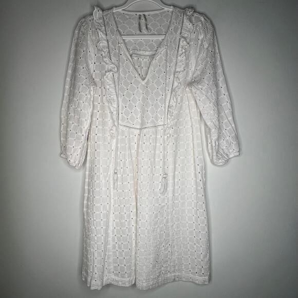 Anthropologie White Eyelet Thames Mini Dress Size 8 - Picture 3 of 7